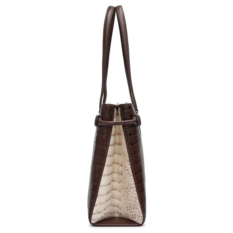 Da Milano Walnut Medium Croco Leather Tote - Walnut for Women | Best Price UAE